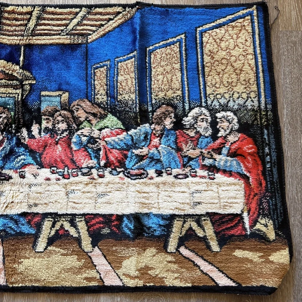 Vtg Jesus Last Supper Rug Tapestry Plush Wall Hanging Decor 38.75x19.5